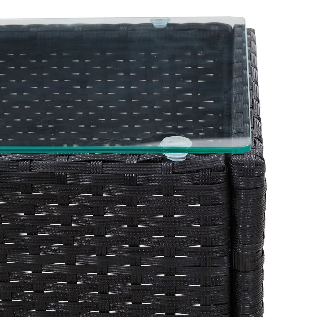 Black Poly Rattan Glass Tabletop Side Table B835