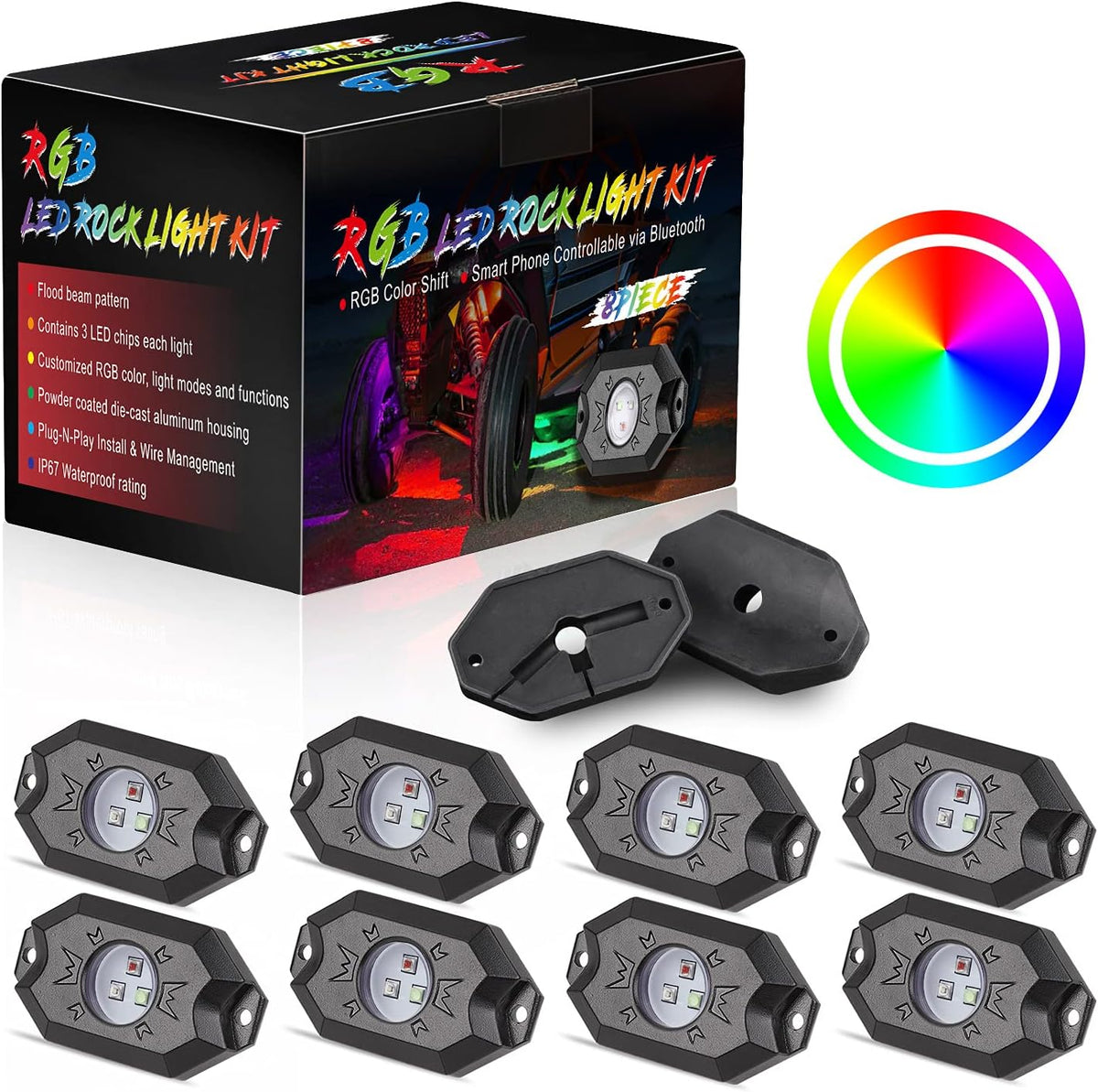 8 Pods Multicolor LED Rock Light Kit Pack of 2 Z666