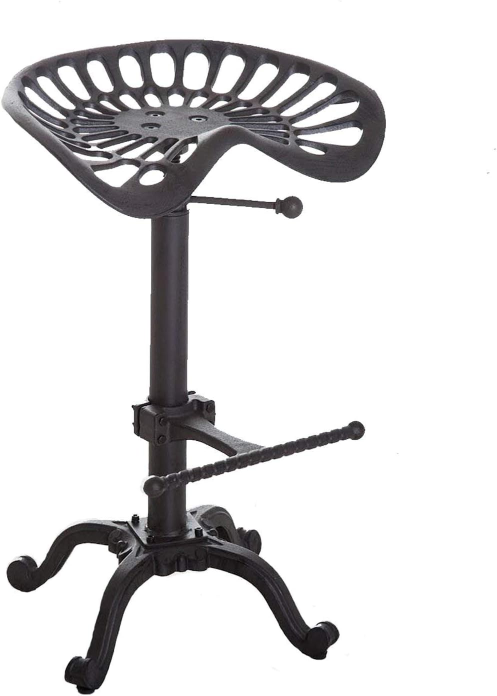 Industrial Bar Stool with Cast Iron Tractor Seat, Adjustable Counter Height Swivel Metal Stool F65033