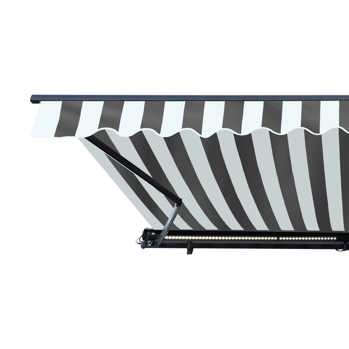 Gray White Striped Motorized Retractable Patio Awning C597