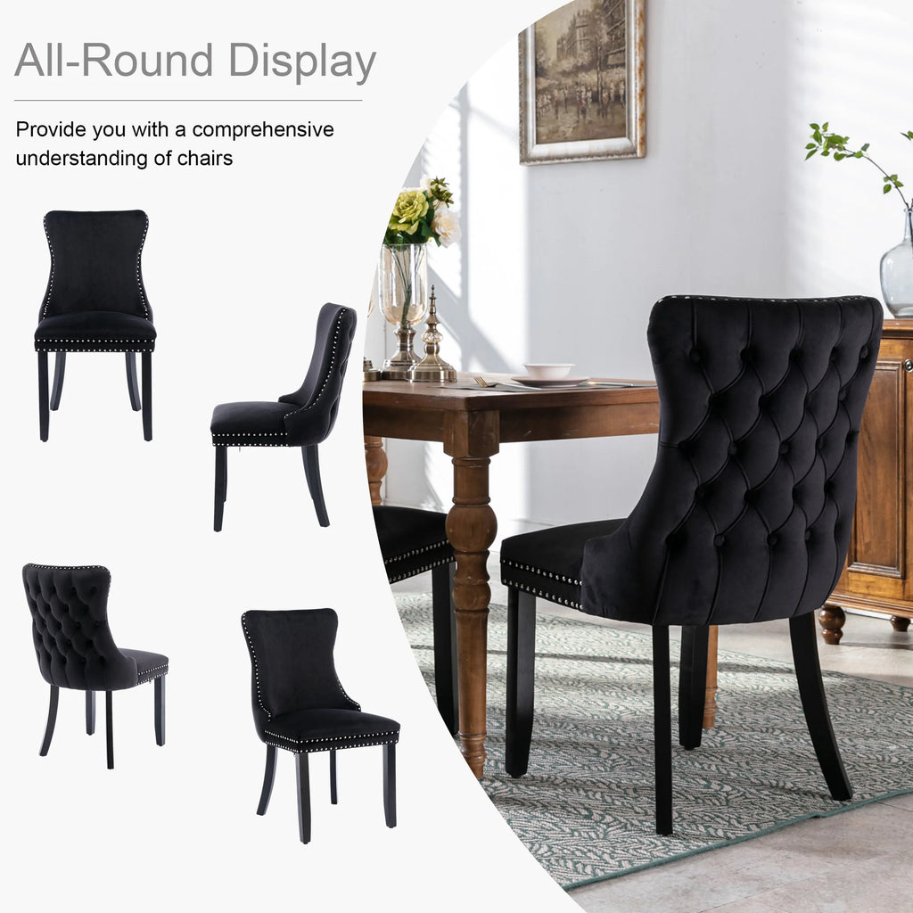Button Tufted Upholstered Dining Chairs with Nailhead, Solid Wood Legs (Set of 2) U76960