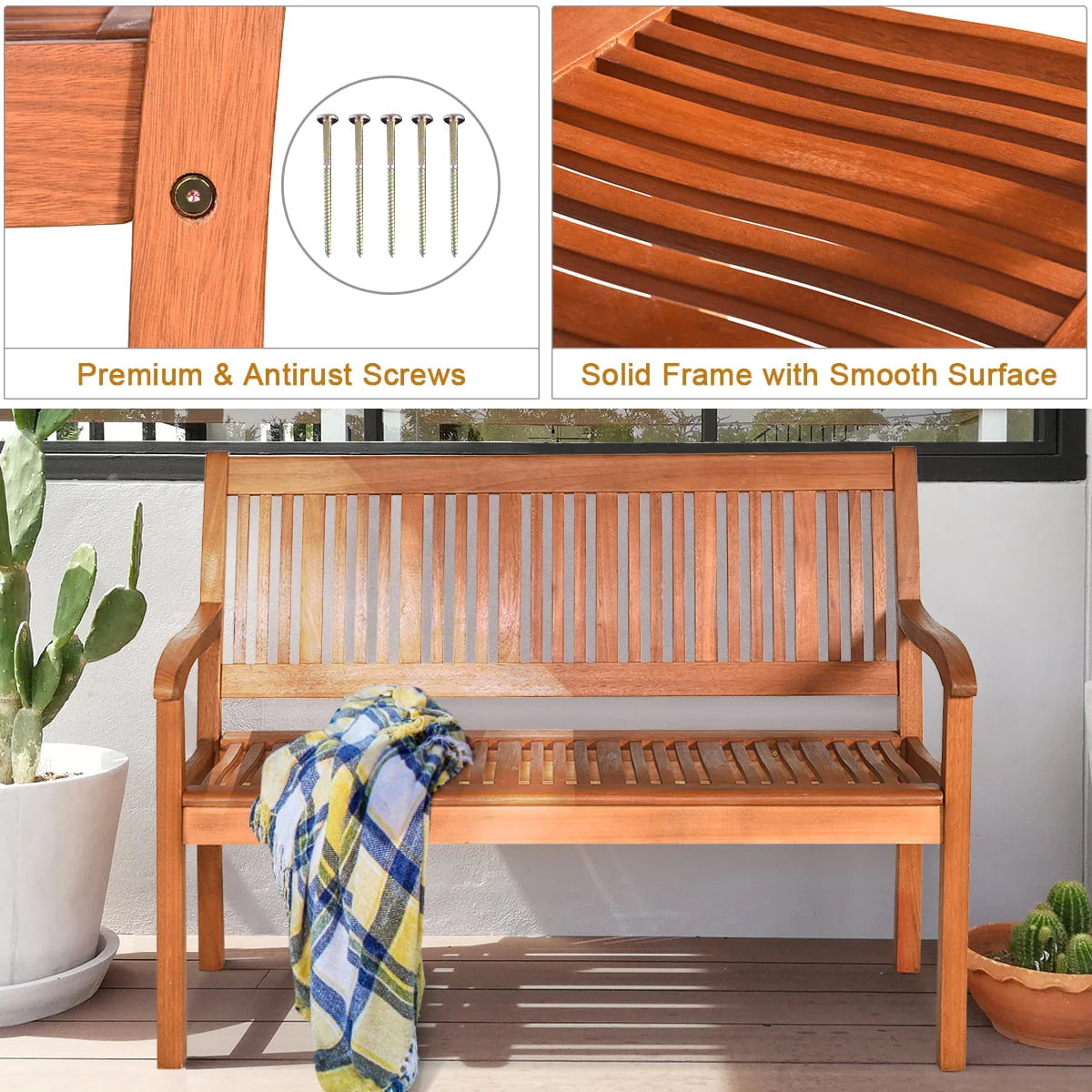50'' Two Person Outdoor Bench Loveseat Solid Wood H205