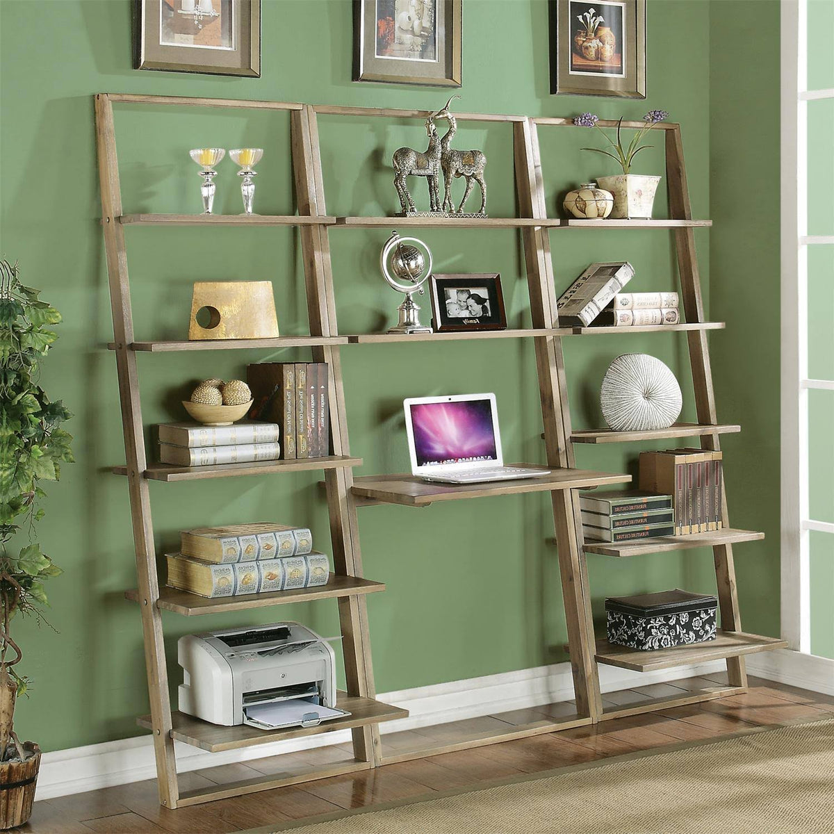 Smoky Driftwood Leaning Bookcase B451