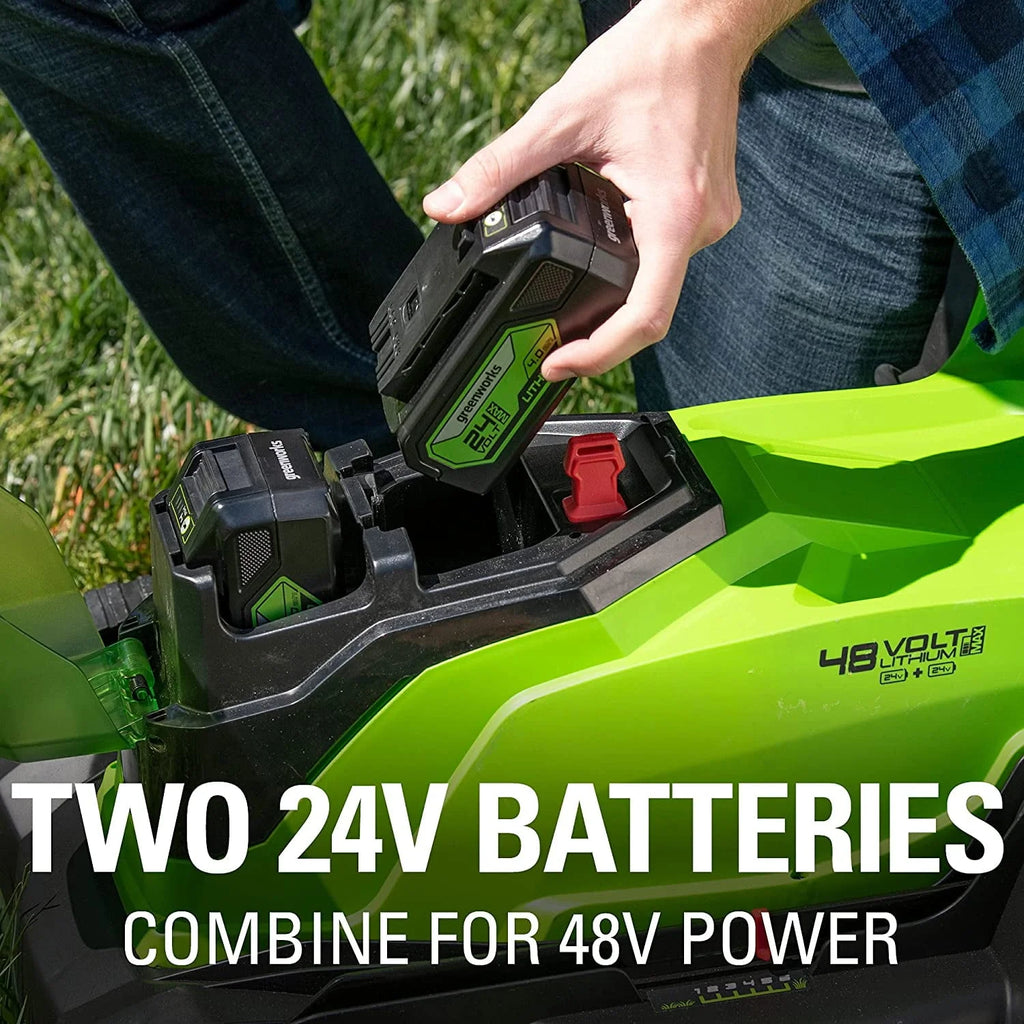 48V 17 Battery-Powered Push Lawn Mower with 2 x 24V 4Ah Batteries A73922