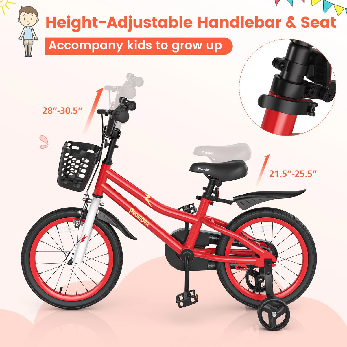 16'' Kid's Bike with Training Wheels & Basket K822