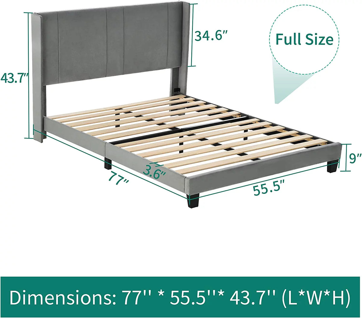Upholstered Bed Frame with Headboard Wood Slat Full M164