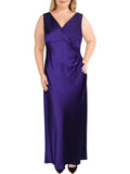Purple Sleeveless Faux Wrap Formal Dress Y3300