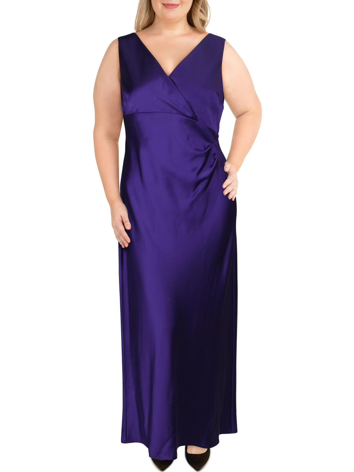 Purple Sleeveless Faux Wrap Formal Dress Y3300