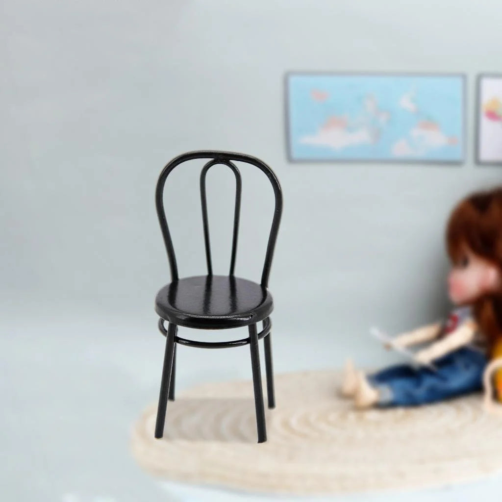 Black Metal Dollhouse Miniature Dining Furniture Seat M98708