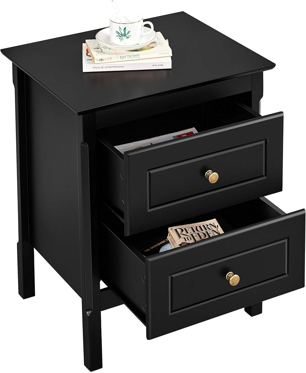 Black Rectangular End Side Table with 2 Drawers S737