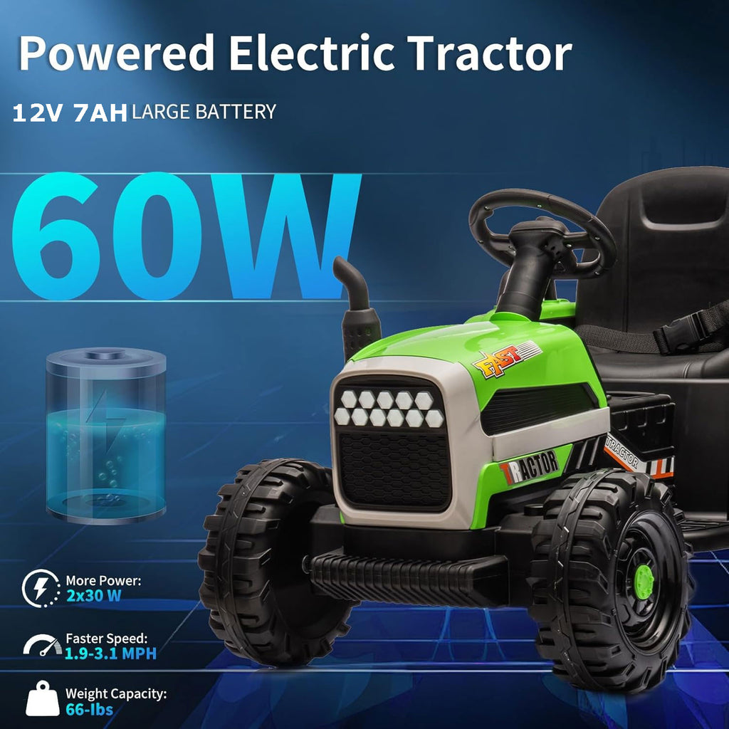 Green 12V 7AH Electric Tractor Ride on Car with Trailer P36047