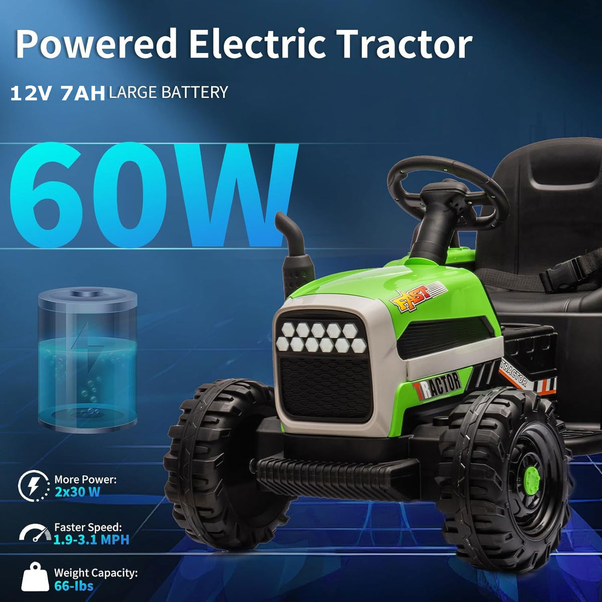 Green 12V 7AH Electric Tractor Ride on Car with Trailer P36047