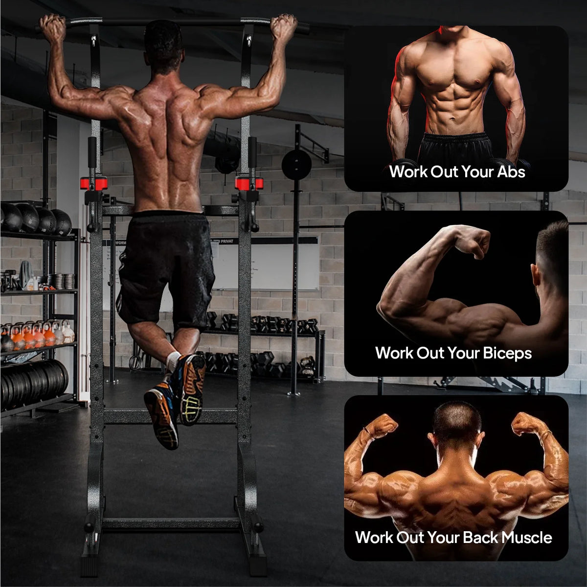 Multifunction Power Tower Dip Station Pull up Bar Power Rack 480lbs R7554