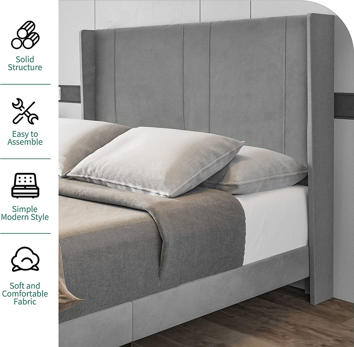 Upholstered Bed Frame with Headboard Wood Slat Full M164