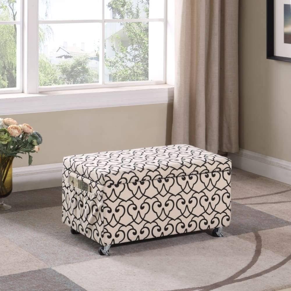 Auburn Brown Basketweave Leatherette Storage Bench with Side Pockets and Caster Wheels H682579