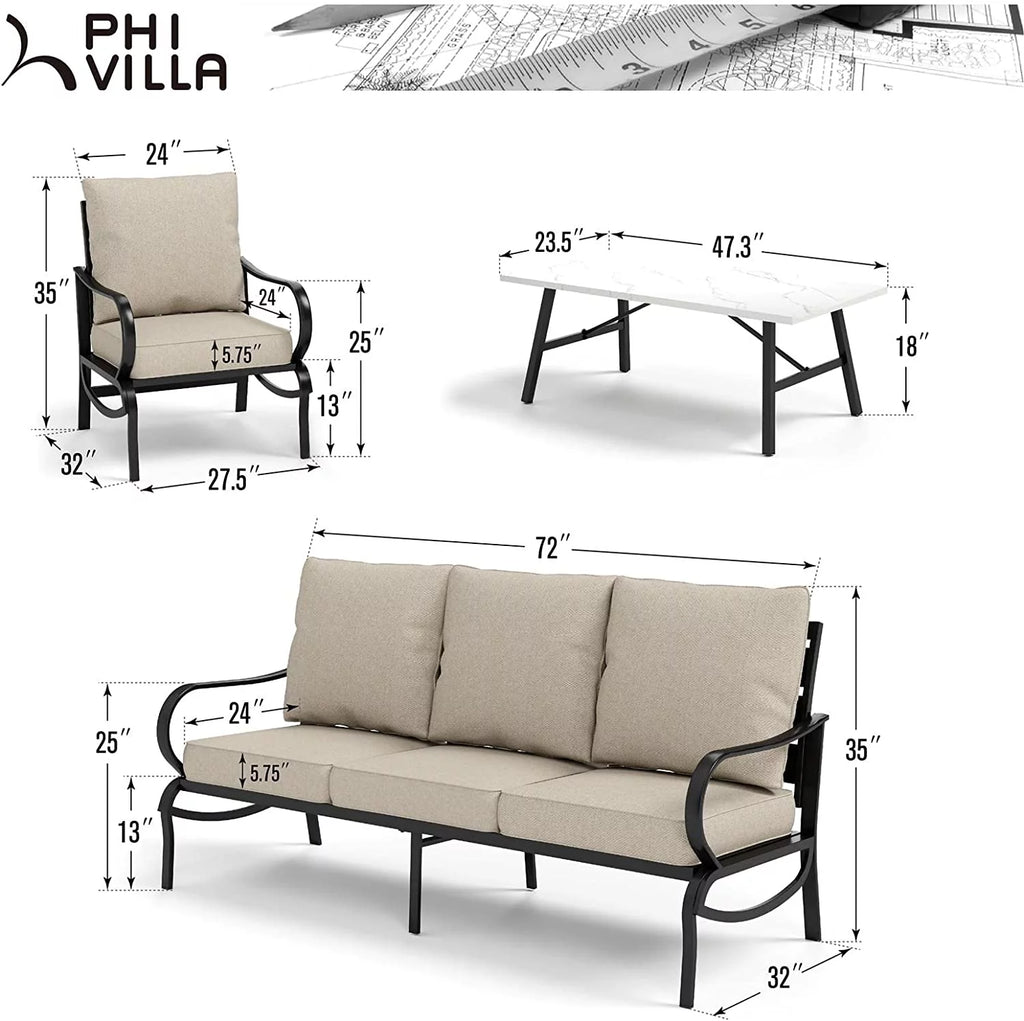 4 Piece Metal Patio Conversation Set with Sofa Chairs and Seating Bench X534200