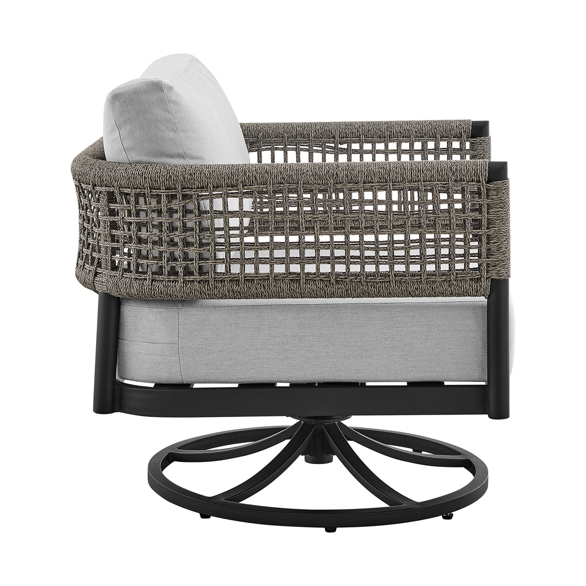 Black Aluminum Grey Rope Swivel Rocking Chair with Cushions S339003