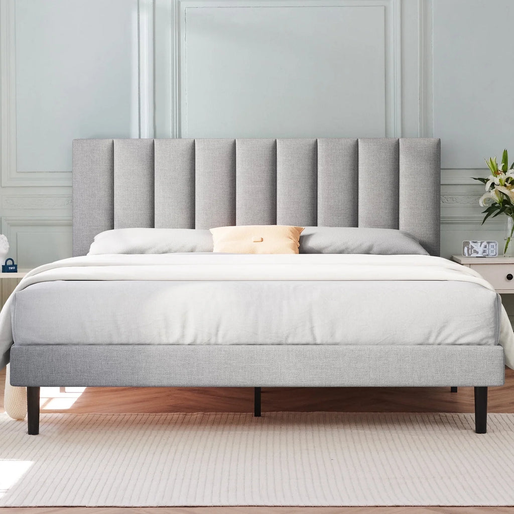 Full Light Gray Upholstered Platform Bed Frame Z8108