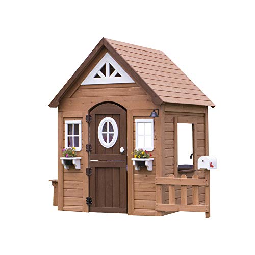 Cedar Wooden Kids Playhouse Cottage with Play Kitchen T30951
