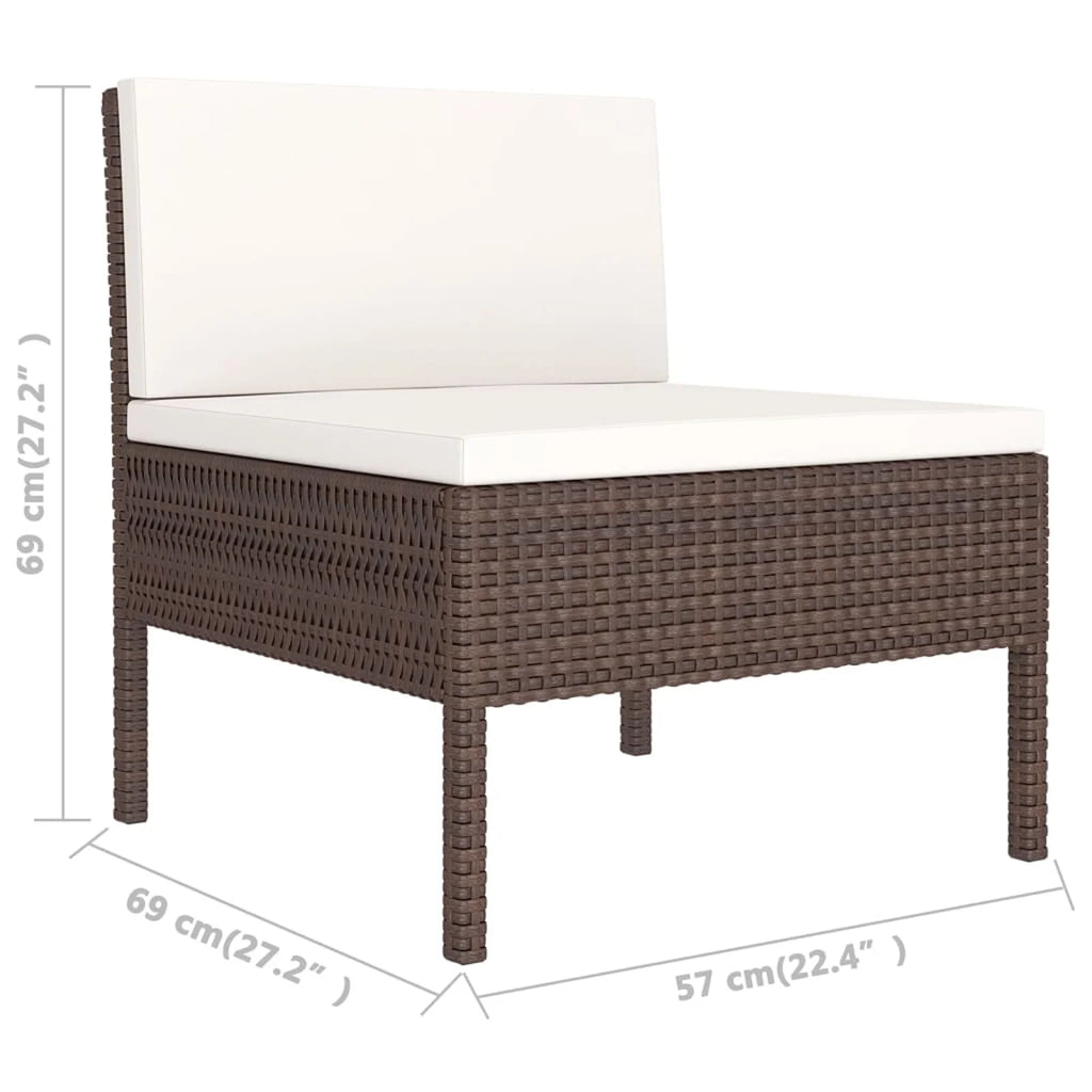 9 Piece Garden Conversation Set with Cushion and Footrest Brown Poly Rattan Sectional Outdoor Furniture Set K240