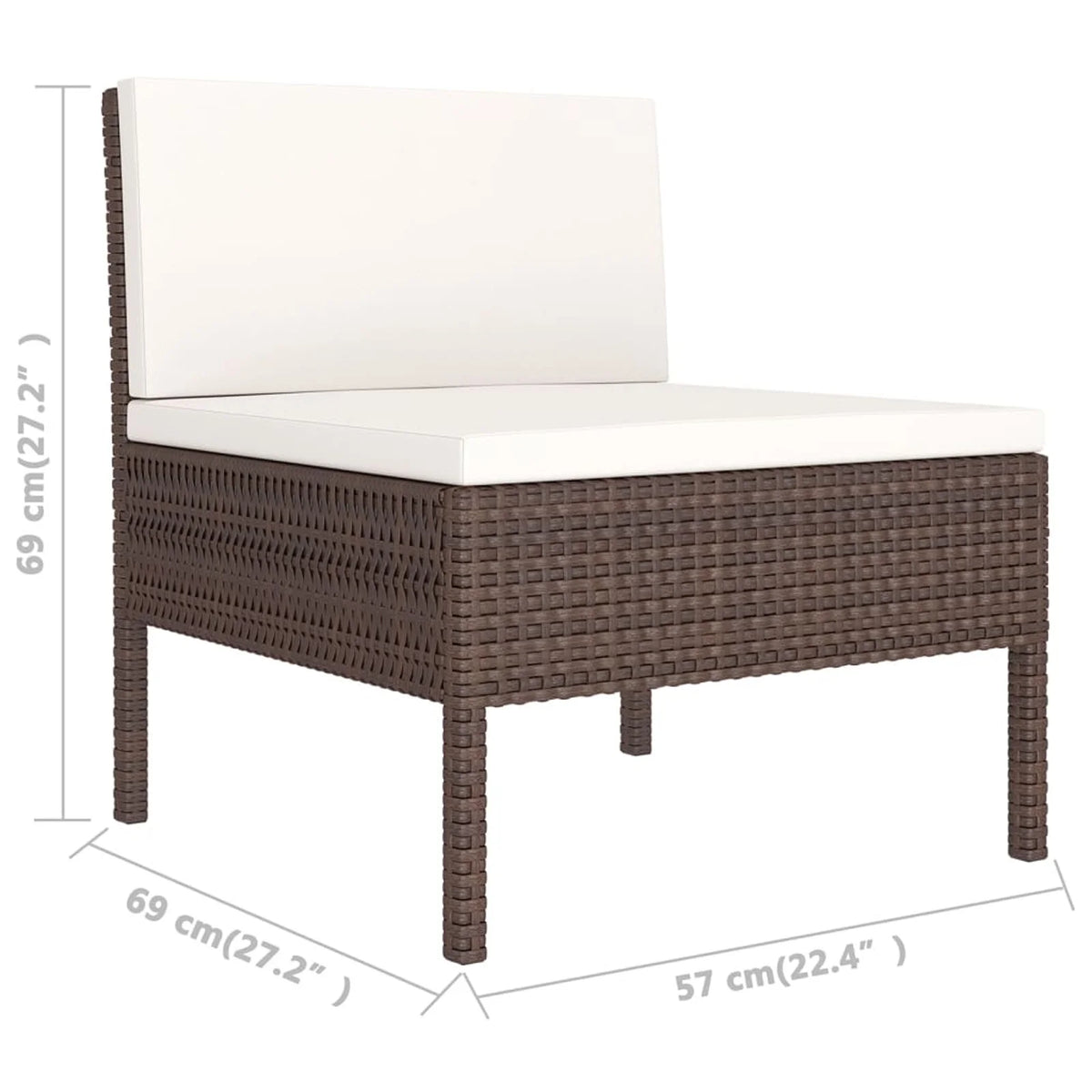 9 Piece Garden Conversation Set with Cushion and Footrest Brown Poly Rattan Sectional Outdoor Furniture Set K240