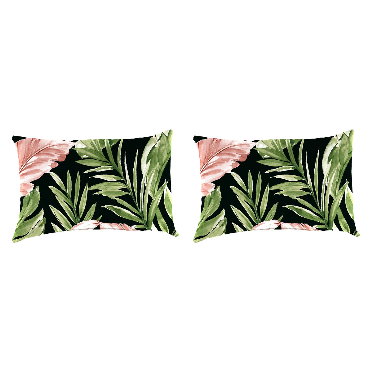 Midnight Green Leaves Rectangular Outdoor Lumbar Throw Pillow 2 Pack A4936