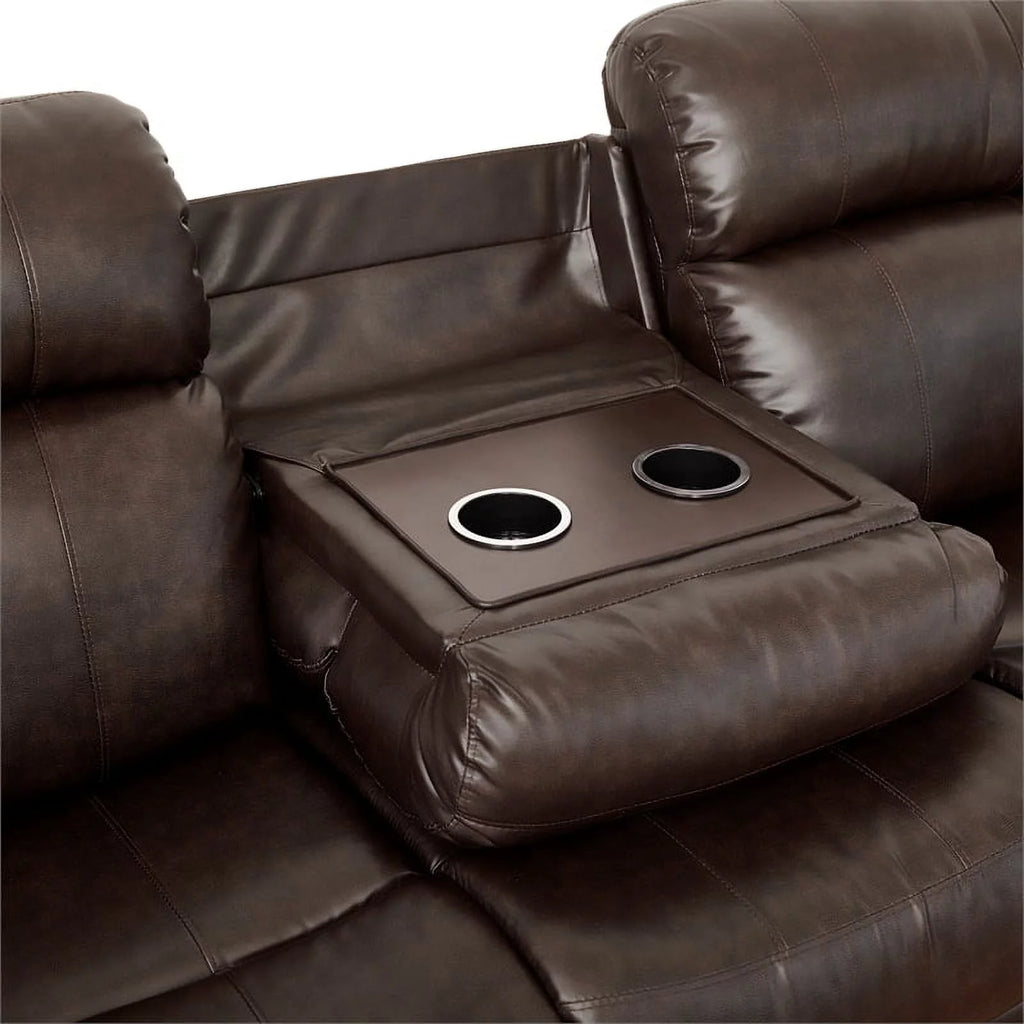 Brown Double Reclining Sofa with Cup Holders R32230
