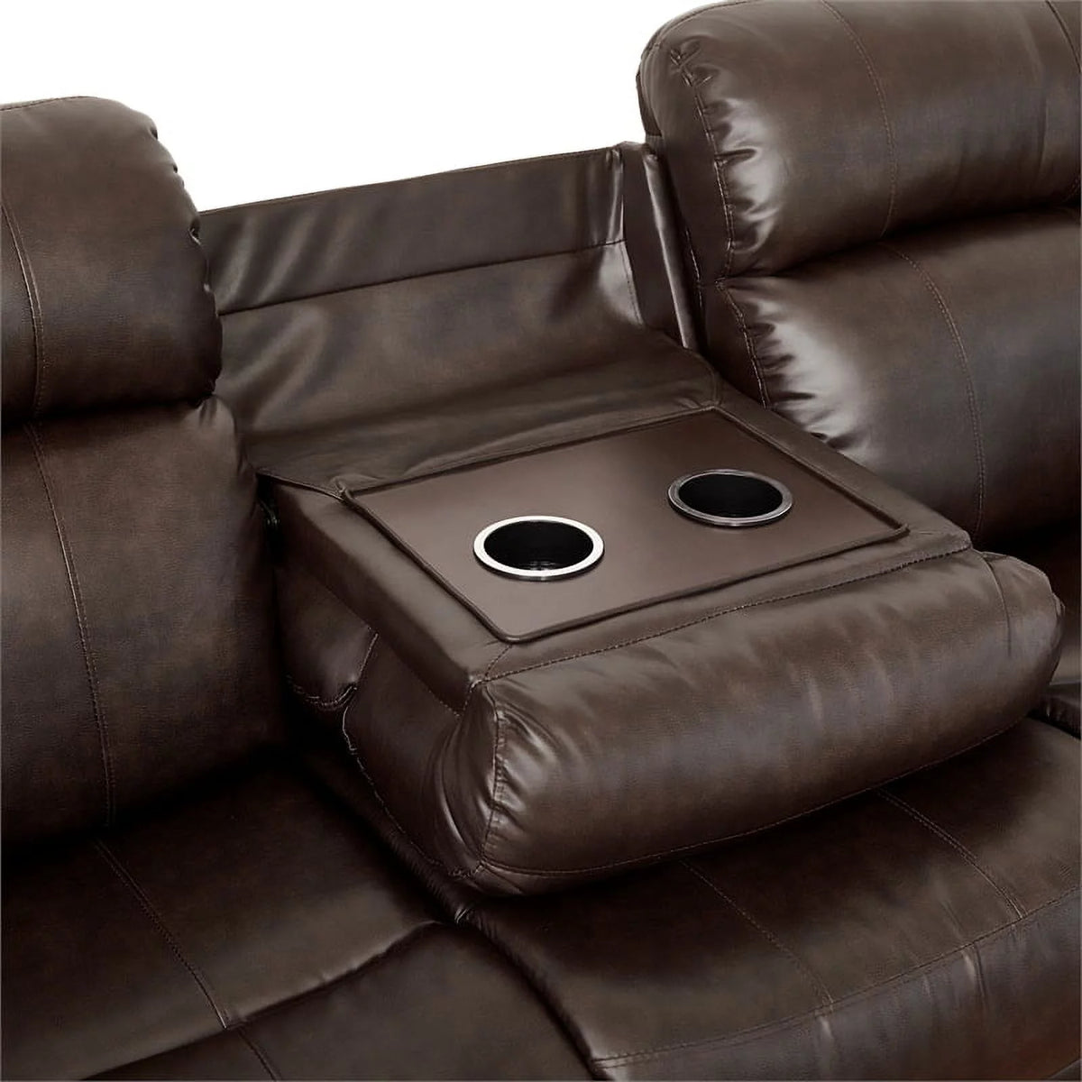 Brown Double Reclining Sofa with Cup Holders R32230