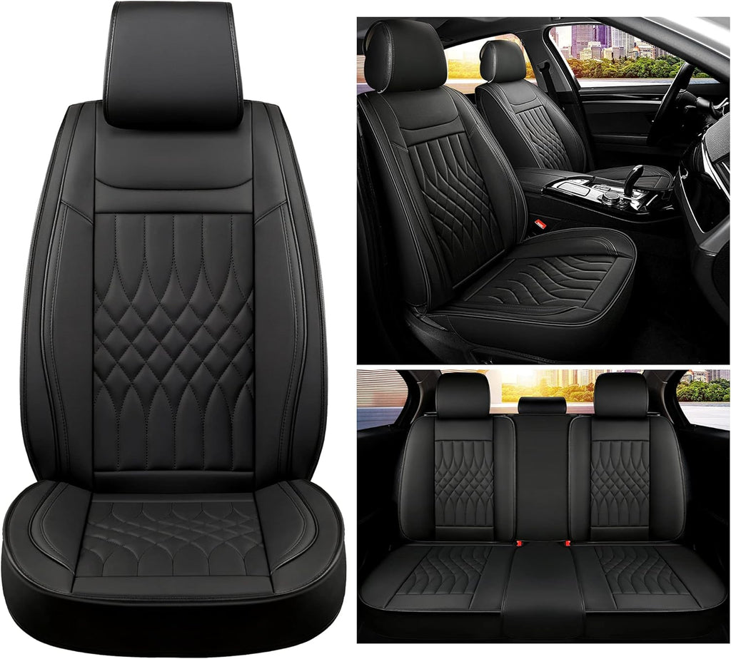 Black Waterproof Leather Car Seat Covers Full Set V2970
