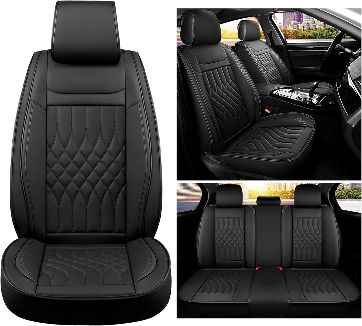 Black Waterproof Leather Car Seat Covers Full Set V2970