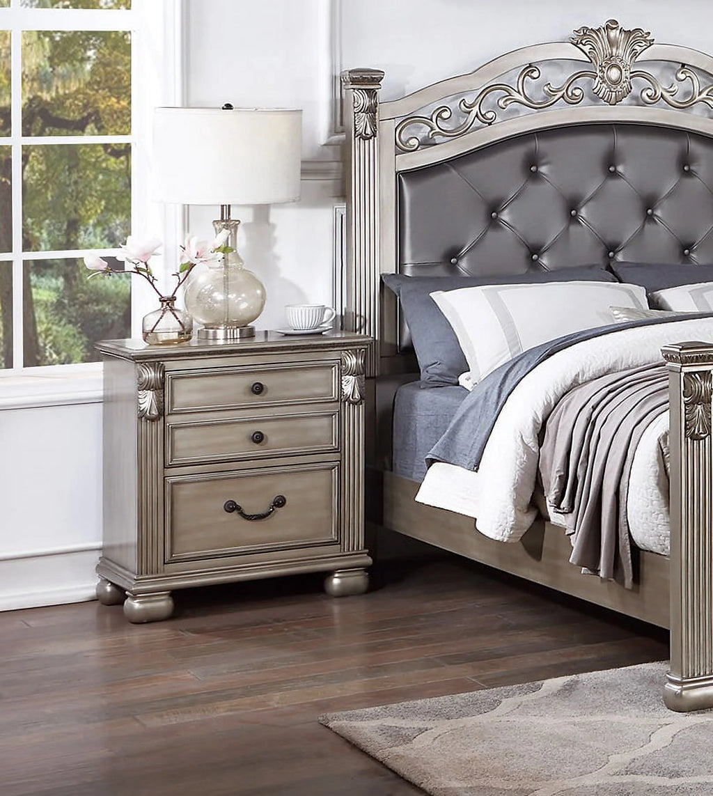 Cal King Size Tufted Fabric Bed 3pc Set with 2 Nightstands Grey A64147