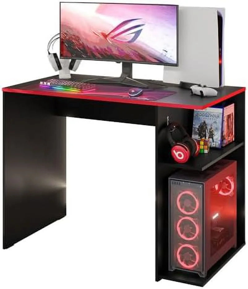 Compact Gaming Computer Desk with 2 Shelves and Monitor Stand U782