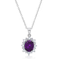 Amethyst Oval Pendant Necklace with White Topaz Halo 18 Inch Cable Chain O8795