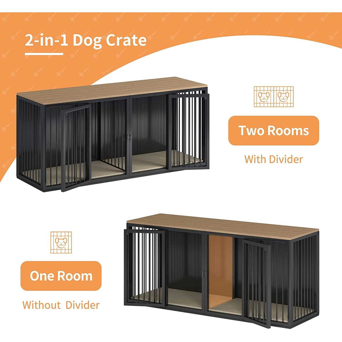 Large Wooden Dog Crate Furniture with Double Doors L648