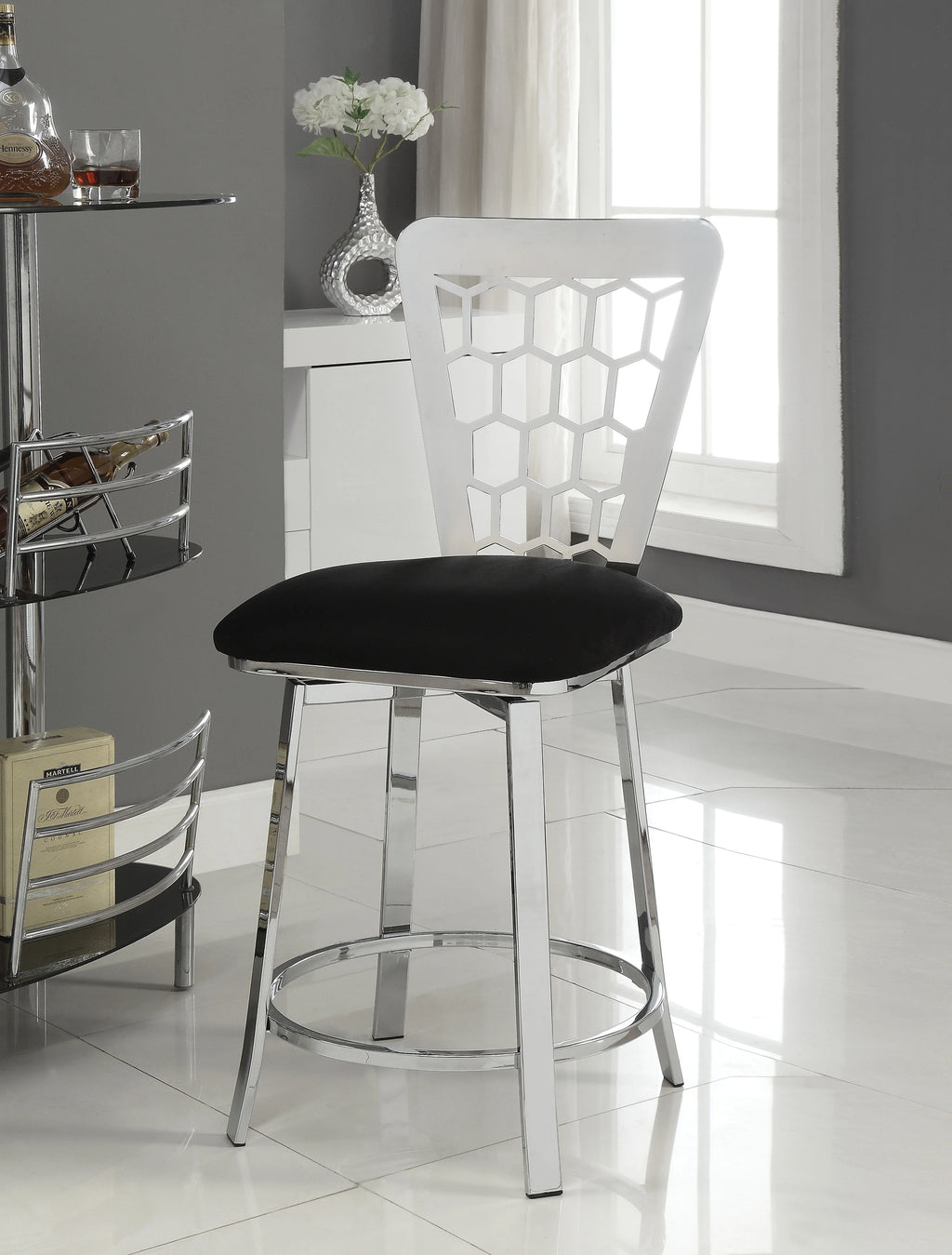 Black Microfiber Counter Height Chair Set of 2 N61394