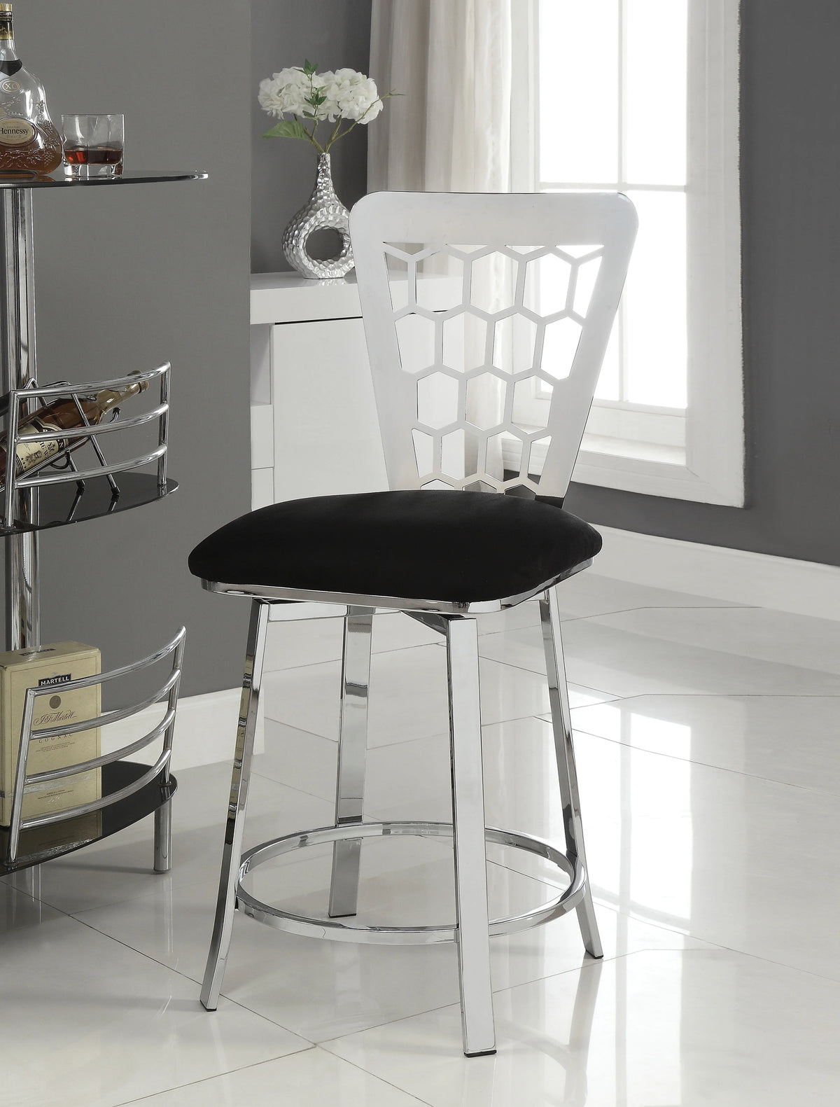 Black Microfiber Counter Height Chair Set of 2 N61394