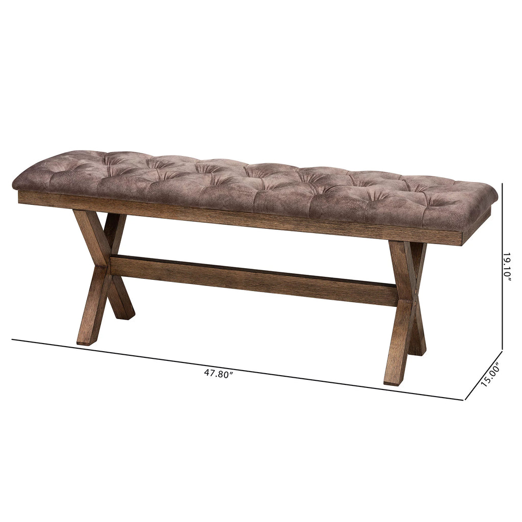 Chocolate Velvet Fabric and Dark Brown Finished Wood Bench A339