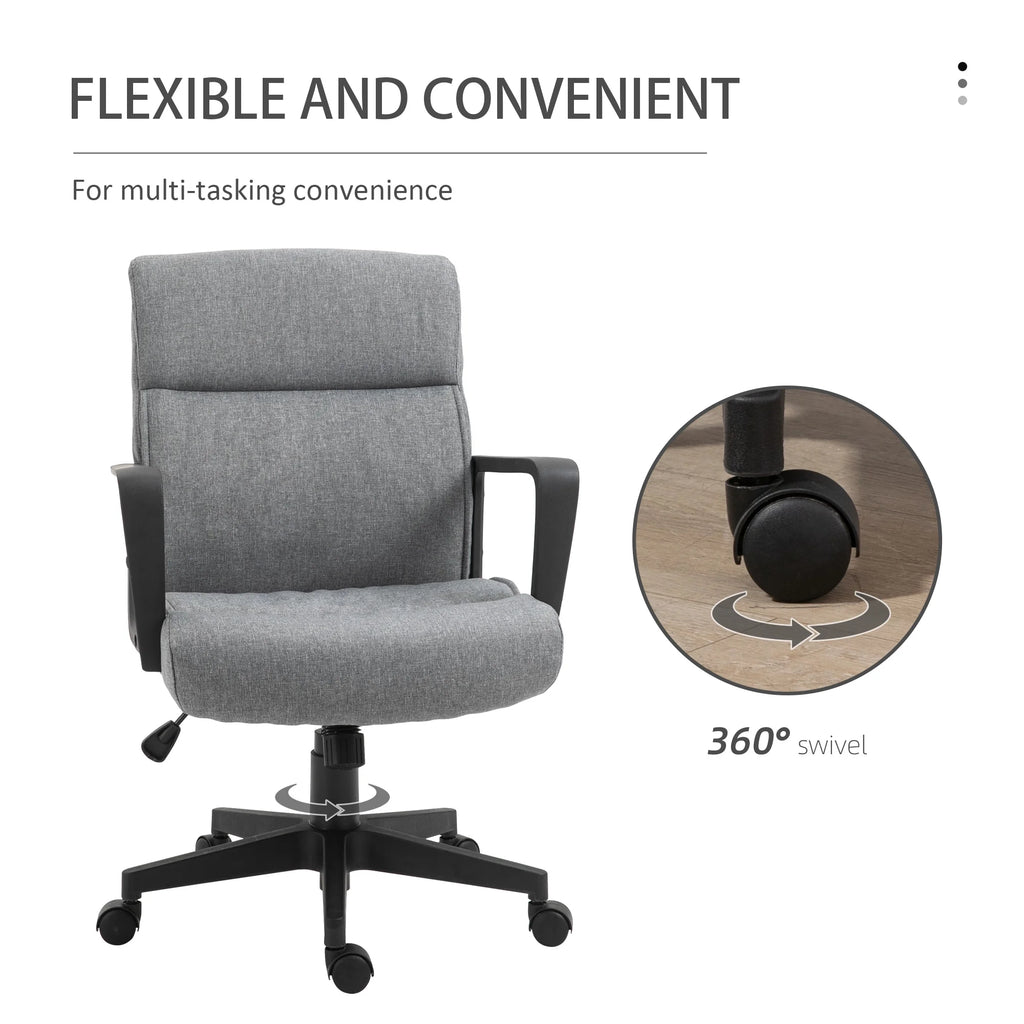 Height Adjustable Linen Fabric Desk Task Chair with 360° Swivel Wheels O400