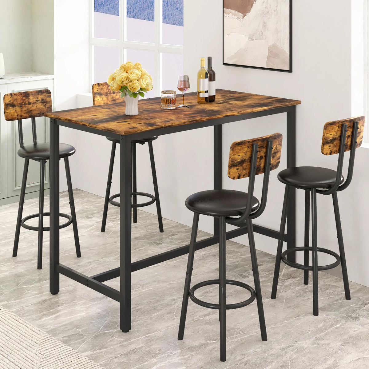 5 Piece Bar Height Dining Table Set with Upholstered Stools D191090