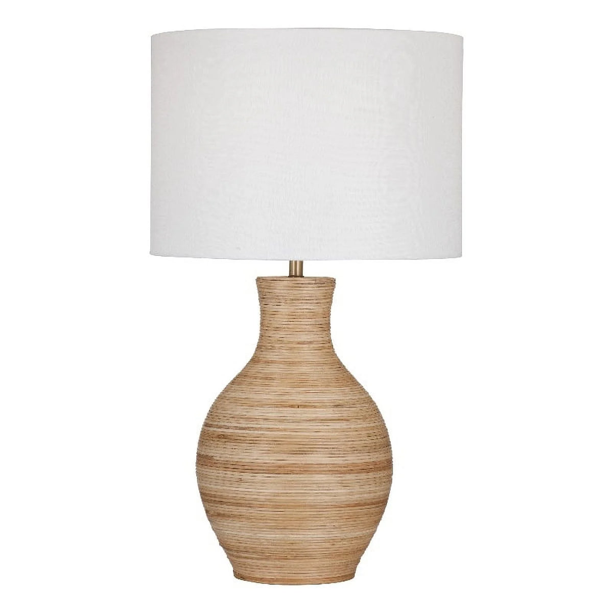 Natural Wood Table Lamp with White Drum Shade J902063
