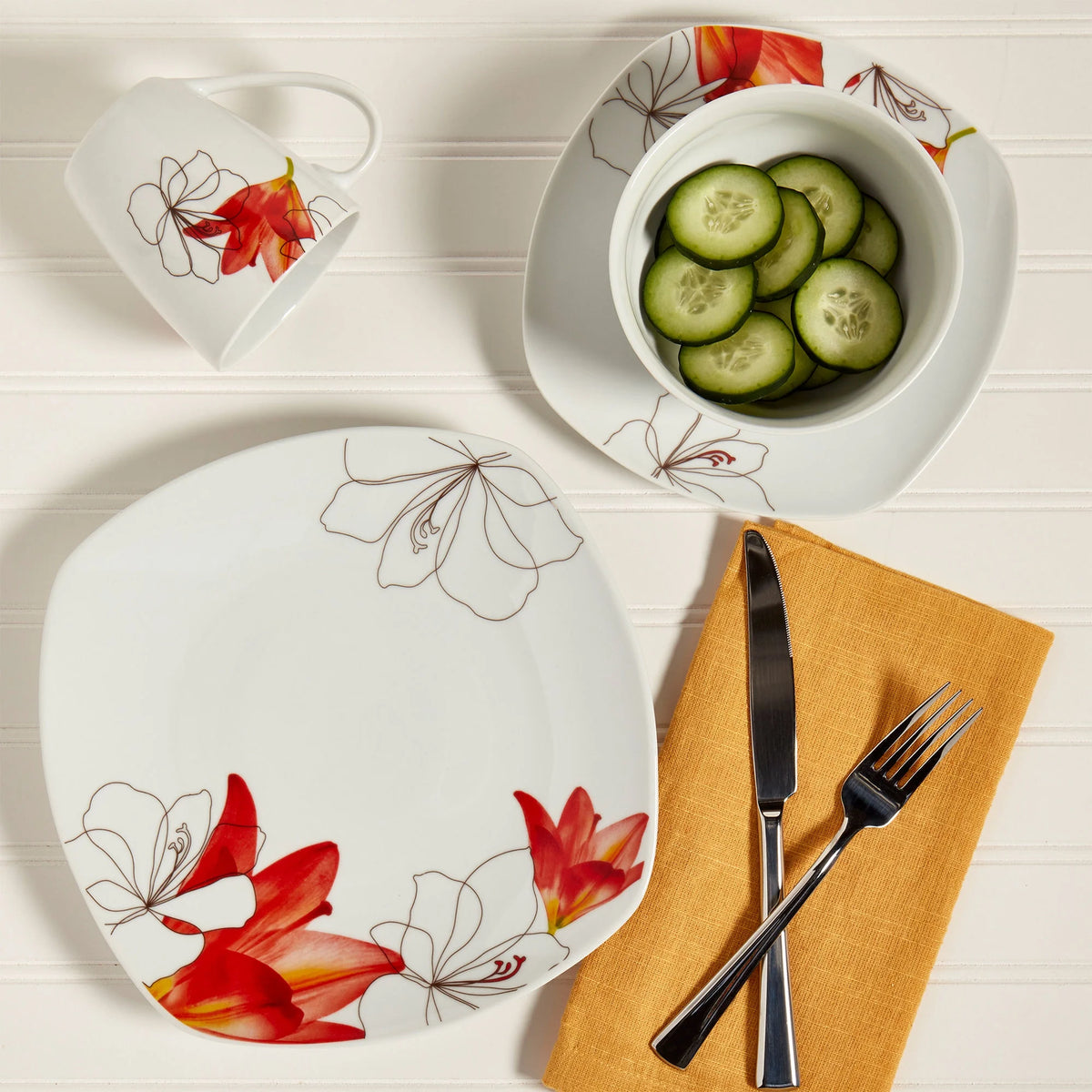 White Porcelain 16 Piece Dinnerware Set A416142