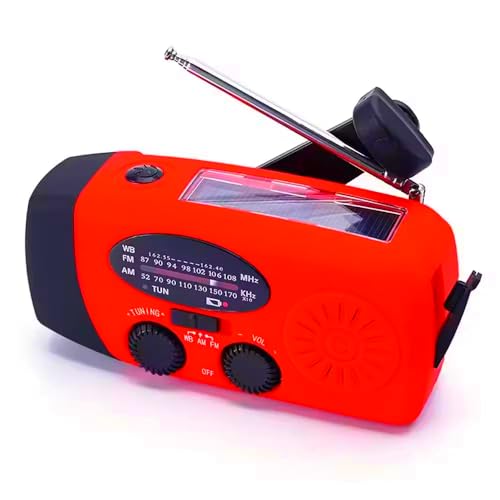 Portable Self-Powered AM/FM/NOAA Weather Radio with Solar & Hand-Crank Charging, LED Flashlight, USB Rechargeable, 2000mAh Power Bank E31274