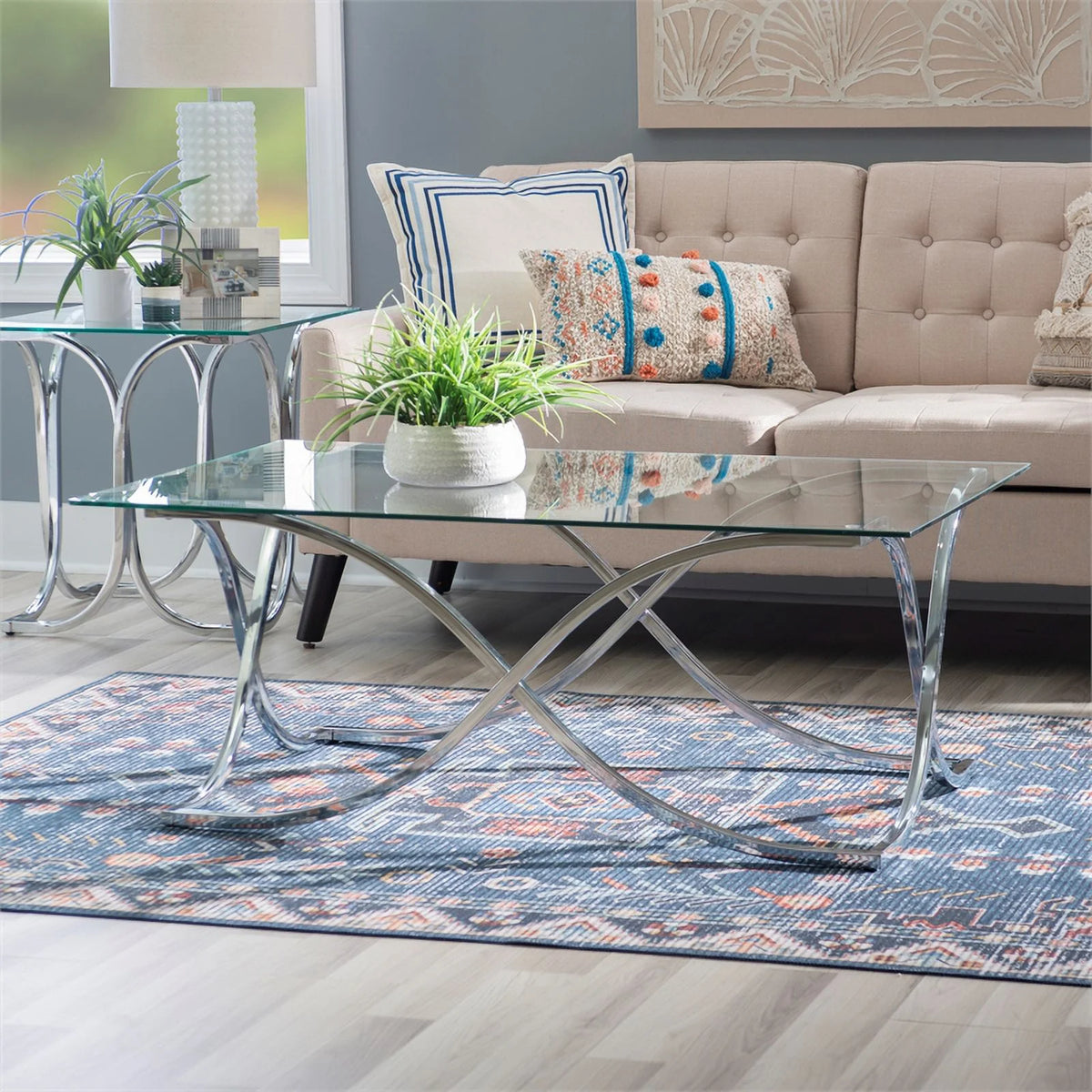 Glass Coffee and 2 End Table Set with Twisted Legs C111971