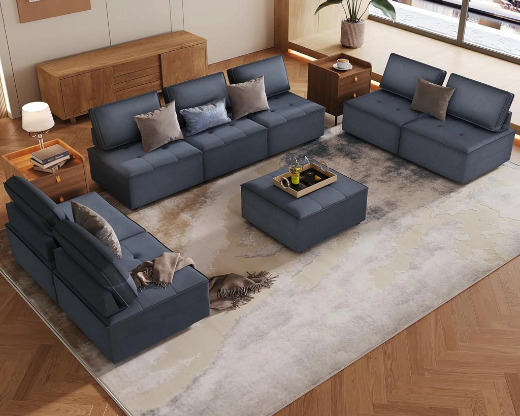 7 Seater Velvet Beige Sectional Sofa H1199