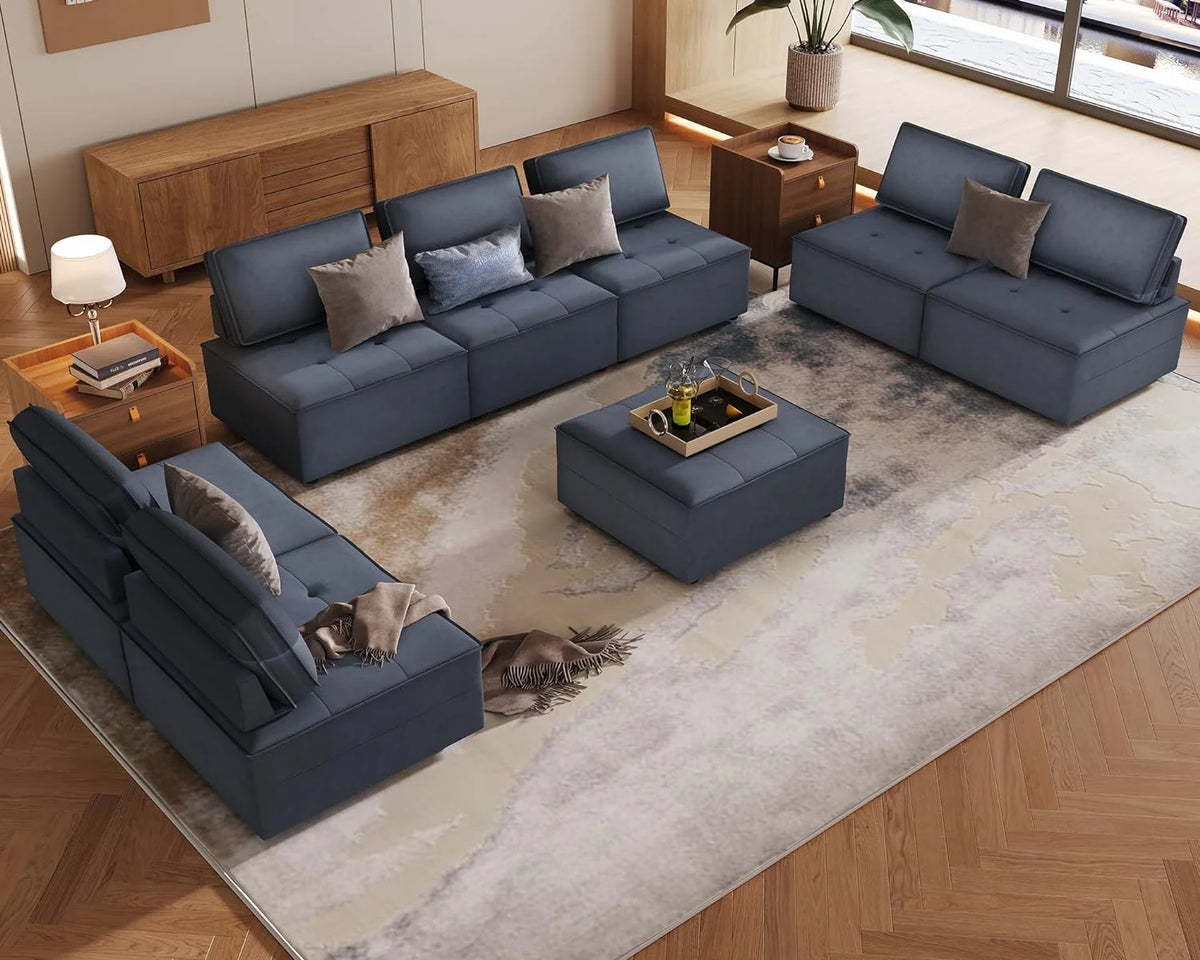 7 Seater Velvet Beige Sectional Sofa H1199