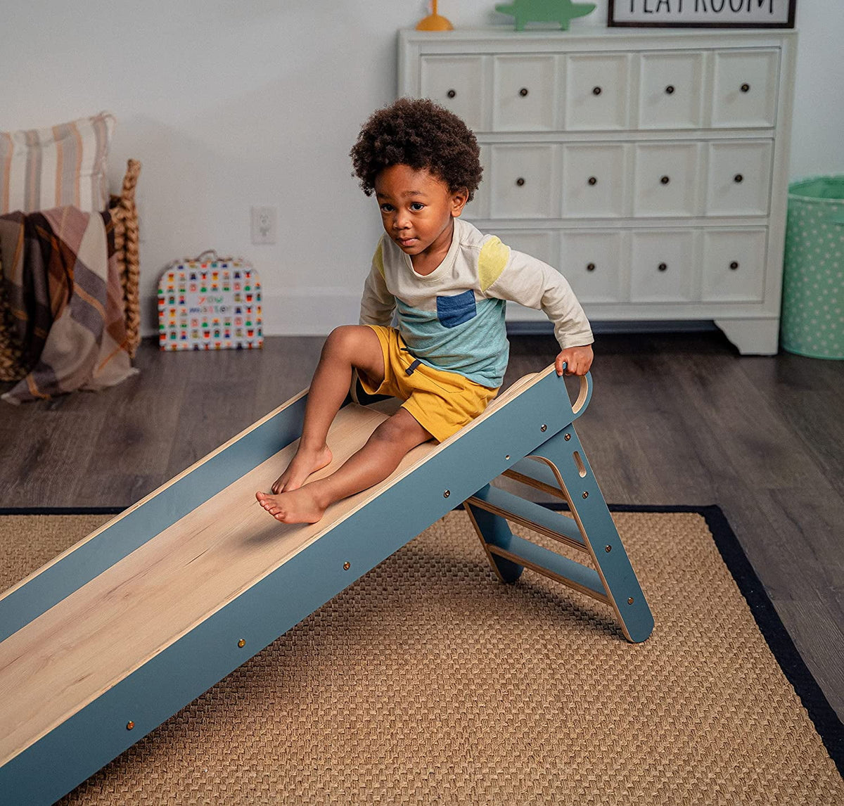 Blue Wooden Folding Kids Slip and Slide Playset Y2019
