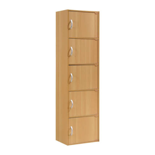 Black 5-Shelf Wood Bookcase with Doors H58809