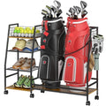 Golf Bag Storage Rack with Wheels, Black Y40571