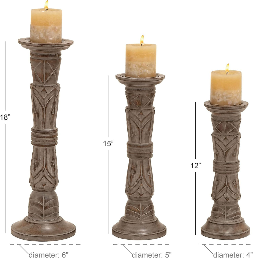 Set of 3 Wooden Candle Holder X884674