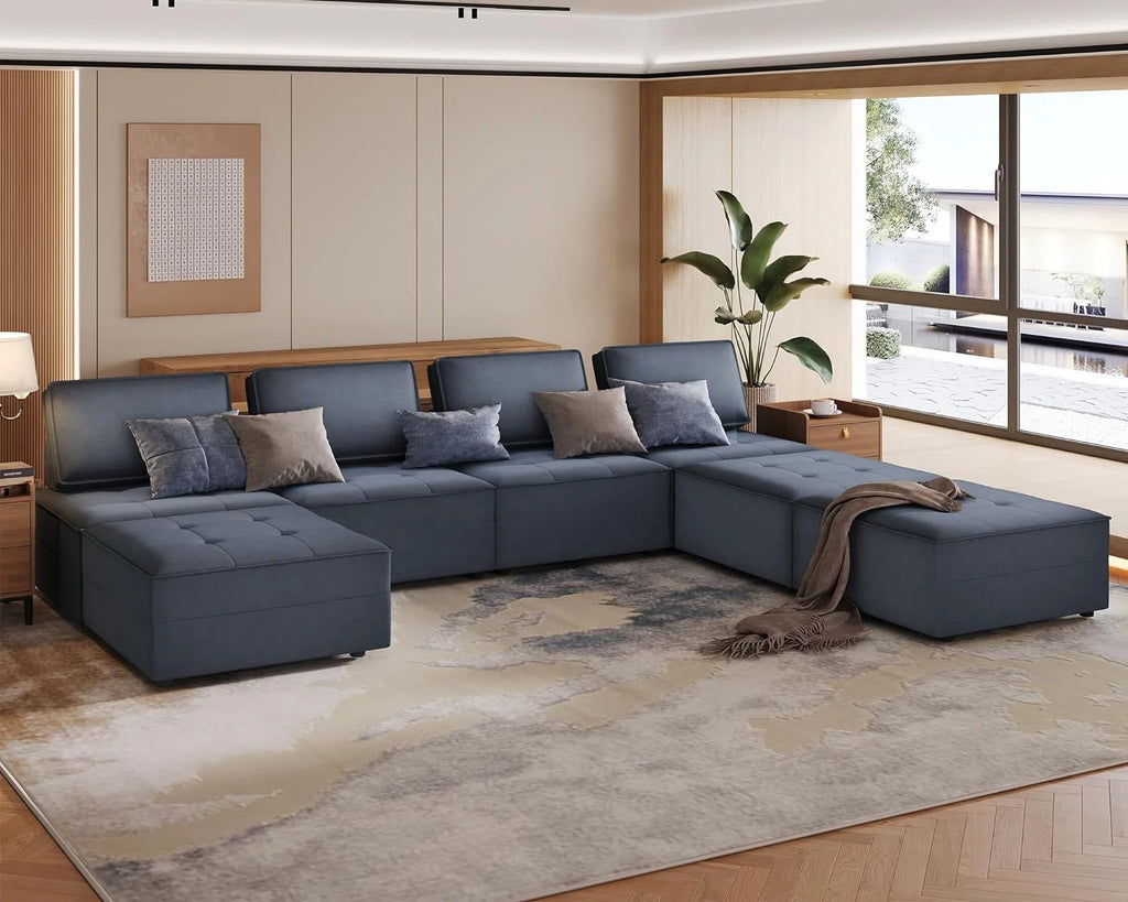 7 Seater Velvet Beige Sectional Sofa H1199